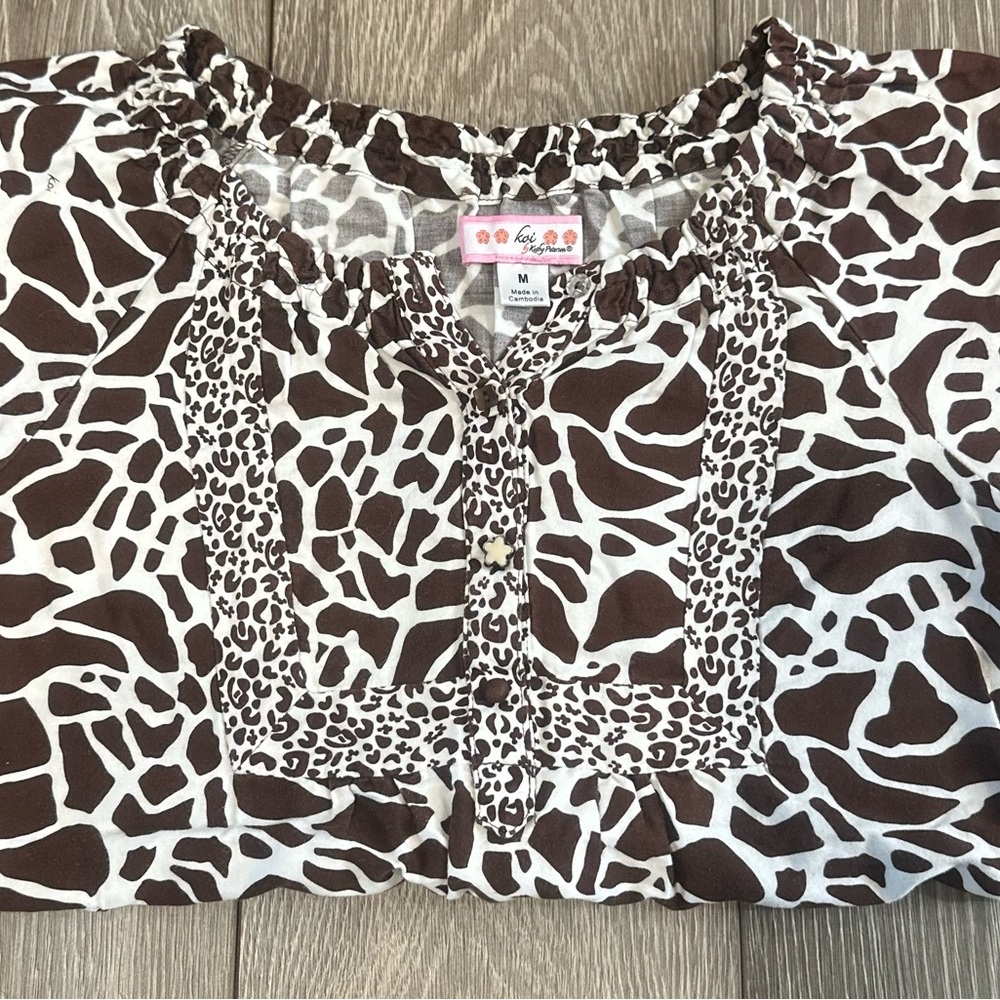 Brown and White Animal Print Women's scrub Top
